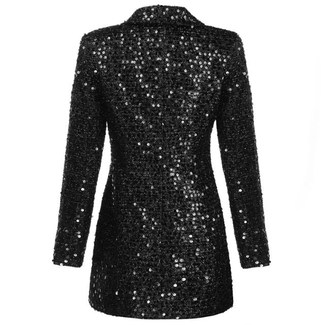 Sequin Blazer Jumpsuit with Double Breasted Buttons - Stella-Black-XS-State of Style