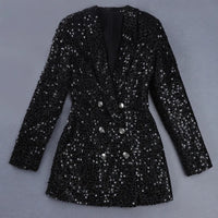 Sequin Blazer Jumpsuit with Double Breasted Buttons - Stella-Black-XS-State of Style
