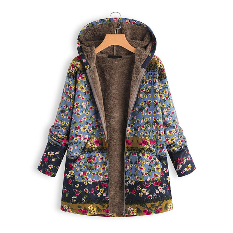Seraphina Long Women's Teddy Coat with Hood-Blue-S-State of Style