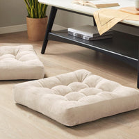 Set of 2 Meditation Cushions - Large Tufted Corduroy Cushions-Beige-State of Style