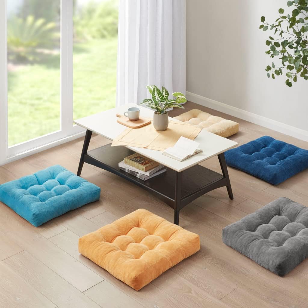 Set of 2 Meditation Cushions - Large Tufted Corduroy Cushions-Beige-State of Style