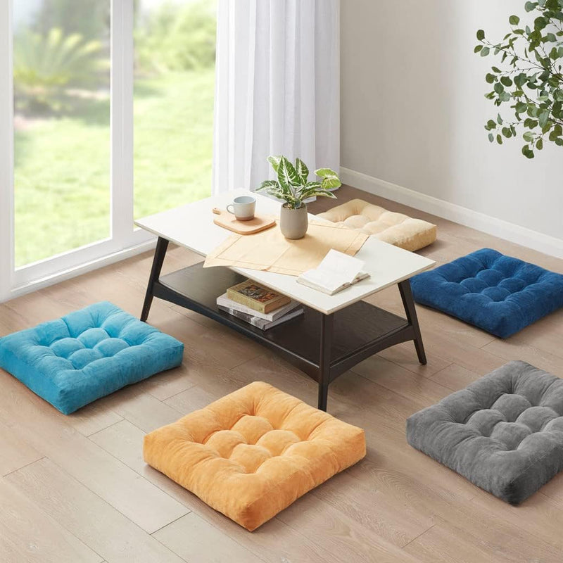 Set of 2 Meditation Cushions - Large Tufted Corduroy Cushions-Beige-State of Style