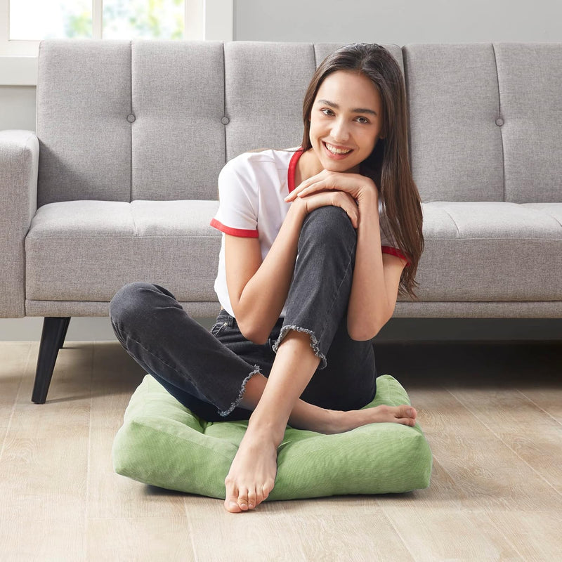 Set of 2 Meditation Cushions - Large Tufted Corduroy Cushions-Beige-State of Style
