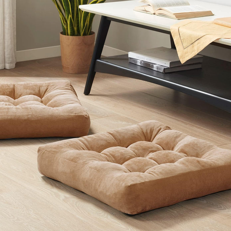Set of 2 Meditation Cushions - Large Tufted Corduroy Cushions-Brown-State of Style