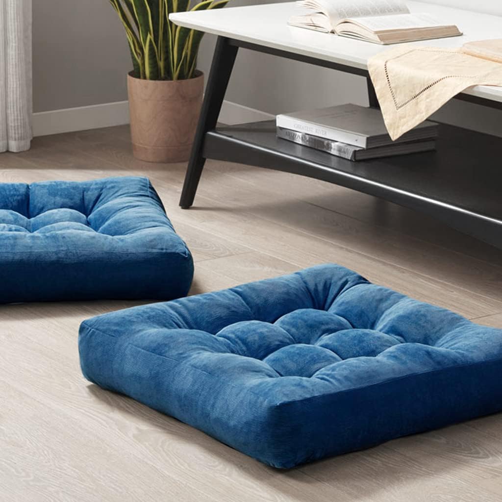 Set of 2 Meditation Cushions - Large Tufted Corduroy Cushions-Dark Blue-State of Style