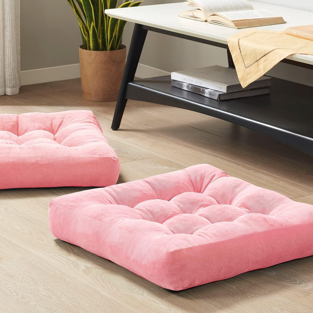 Set of 2 Meditation Cushions - Large Tufted Corduroy Cushions-Pink-State of Style