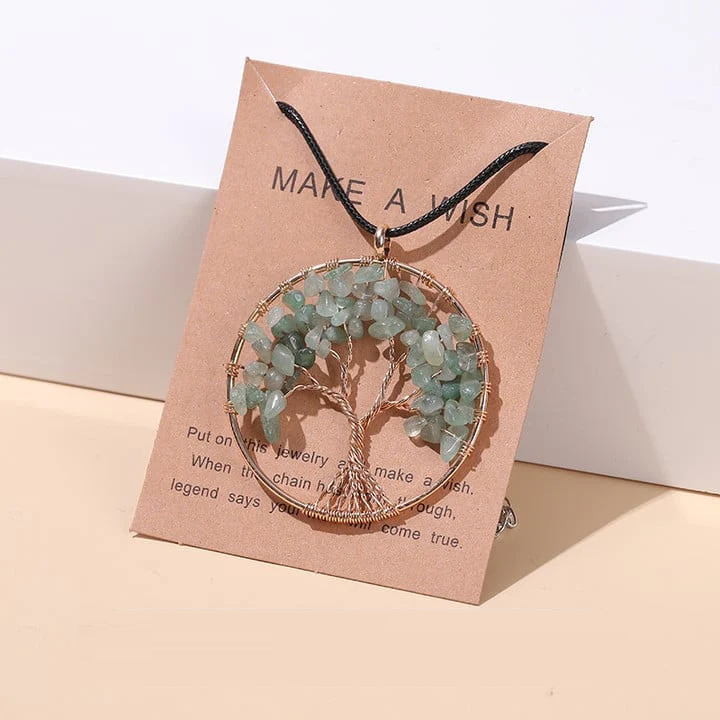 Seven Chakras Tree of Life Necklace | Spiritual Jewellery-GREEN AVENTURINE-State of Style