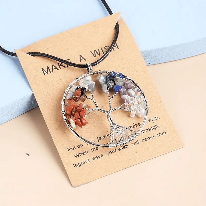 Seven Chakras Tree of Life Necklace | Spiritual Jewellery-MULTI-COLORED SILVER-State of Style