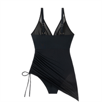 Shaped swimsuit dress with mesh insert & wrap look – Melina-Black-S-State of Style