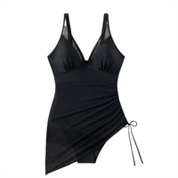 Shaped swimsuit dress with mesh insert & wrap look – Melina-Black-S-State of Style