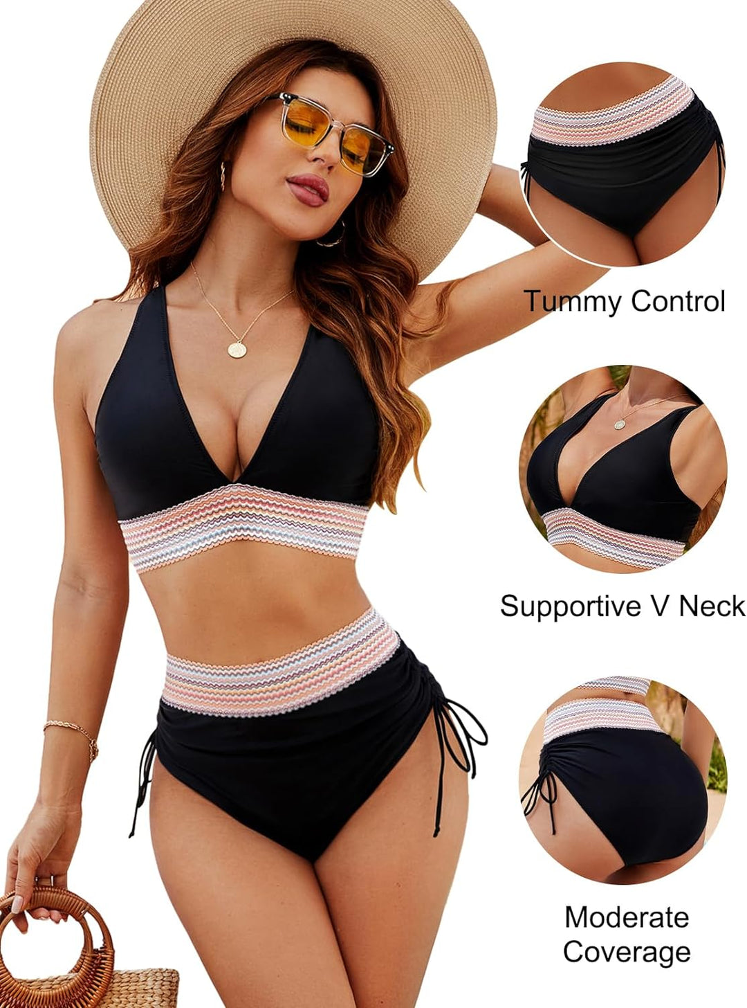 Shaping bikini set with high-waisted briefs & push-up top – Selina | Buy 1, get 1 free-Black-S-State of Style
