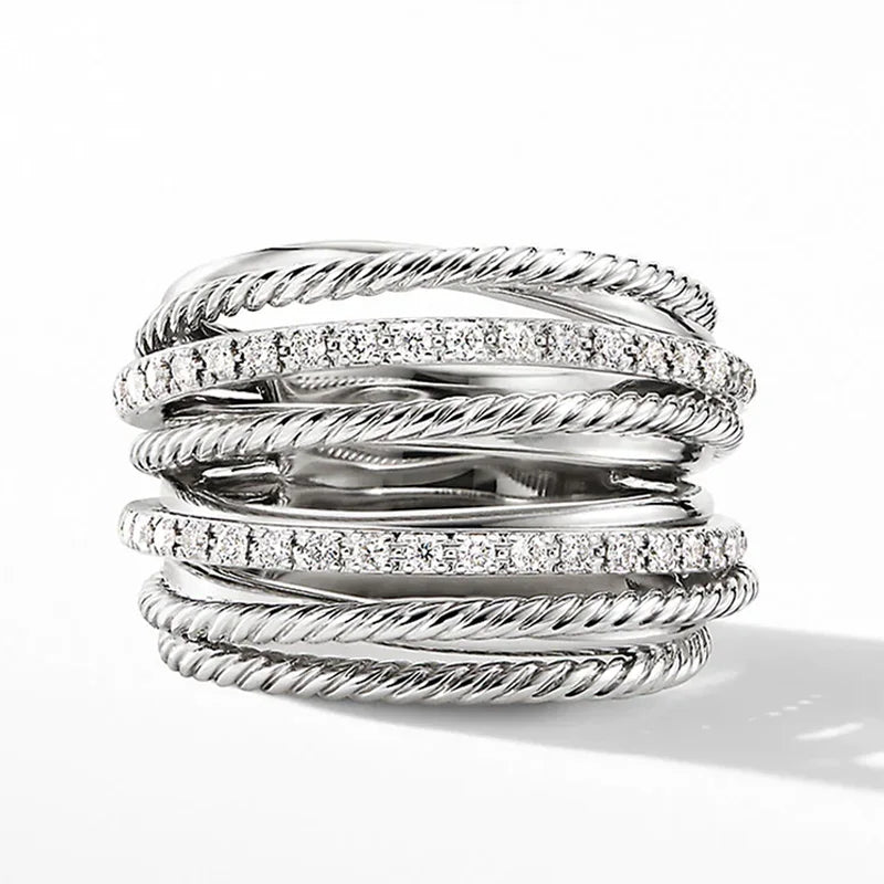 Shimmering Office Silver Rings | Elegant Statement Jewellery-Black Diamonds-8-State of Style