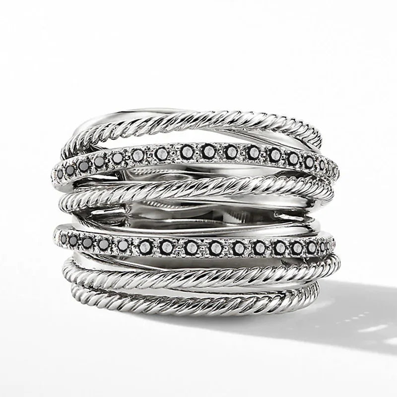Shimmering Office Silver Rings | Elegant Statement Jewellery-Black Diamonds-8-State of Style