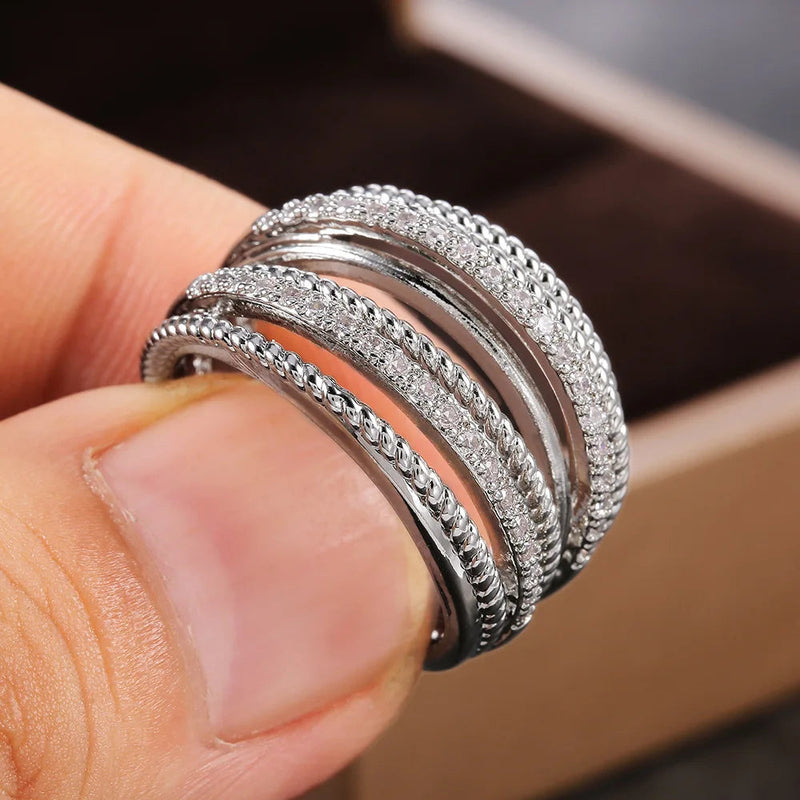 Shimmering Office Silver Rings | Elegant Statement Jewellery-Black Diamonds-8-State of Style