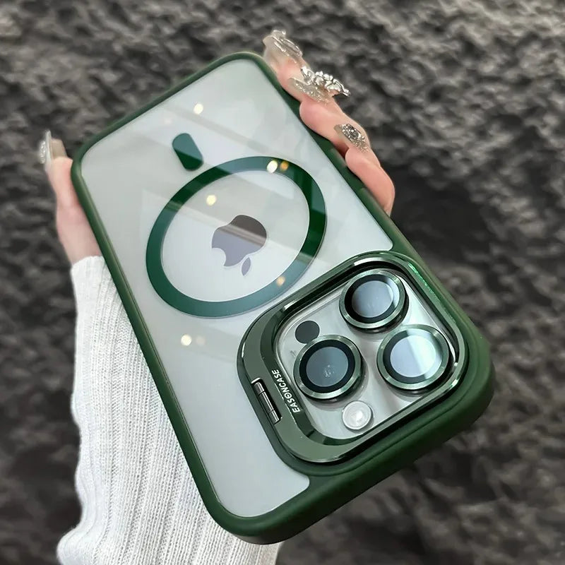 Shockproof Magnetic Phone Case with Glass Lens Guard & Stand – 1+1 FREE-Dark Green-For iPhone 16Pro Max-State of Style