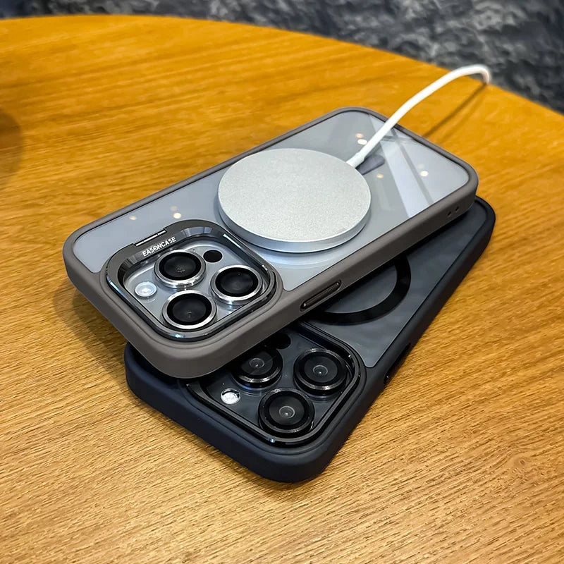 Shockproof Magnetic Phone Case with Glass Lens Guard & Stand – 1+1 FREE-Grey-For iPhone 16Pro Max-State of Style