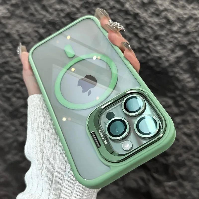 Shockproof Magnetic Phone Case with Glass Lens Guard & Stand – 1+1 FREE-Light Green-For iPhone 16Pro Max-State of Style