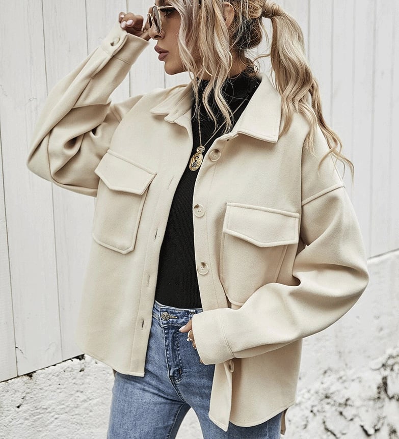 Short jacket with button placket – Elodie-Beige-S-State of Style