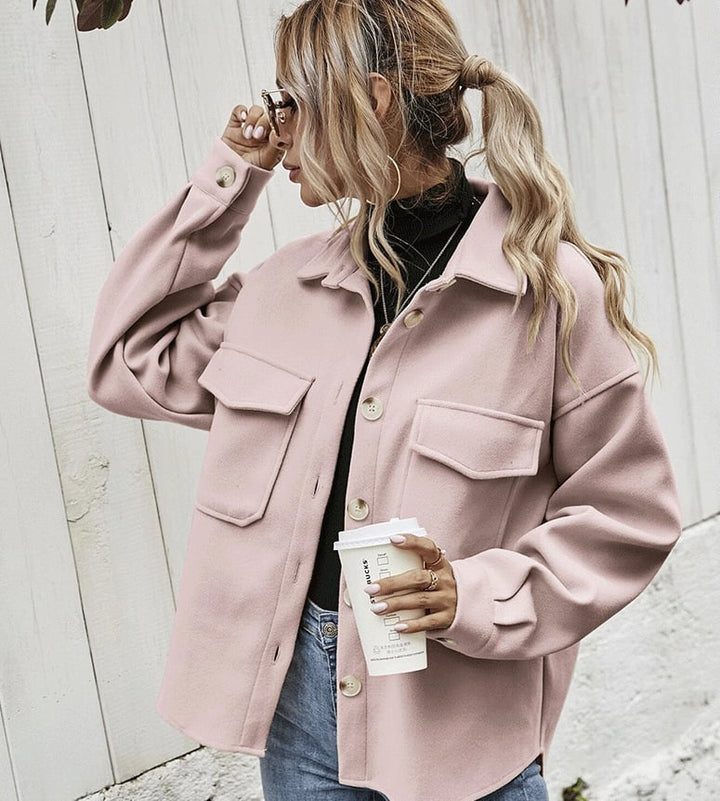 Short jacket with button placket – Elodie-Pink-S-State of Style