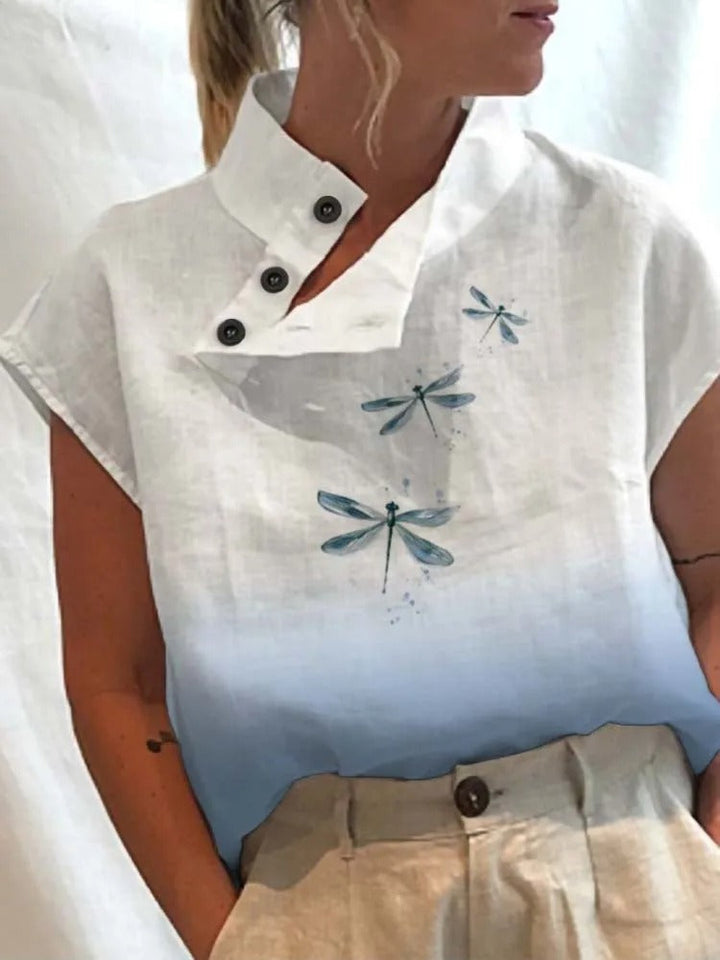 Short-sleeve blouse shirt with playful print – Felicia-3 dragonflies-S-State of Style