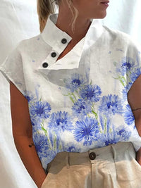 Short-sleeve blouse shirt with playful print – Felicia-Blue flowers-S-State of Style