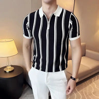 Short-sleeved polo shirt with zipper for men - Silvano-Black-S-State of Style