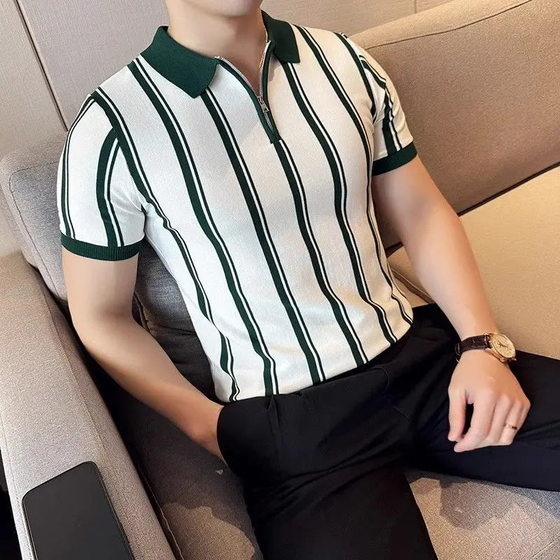 Short-sleeved polo shirt with zipper for men - Silvano-White-S-State of Style