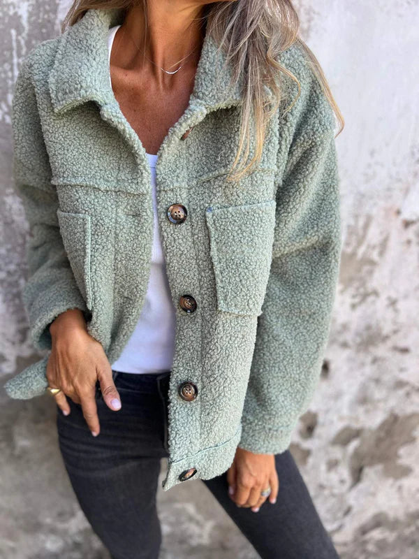 Short Teddy Coat - Dion | Warm with Stylish Lapel Collar-Green-S-State of Style