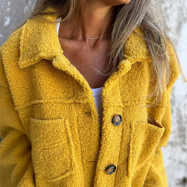 Short Teddy Coat - Dion | Warm with Stylish Lapel Collar-Yellow-S-State of Style