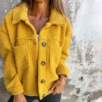Short Teddy Coat - Dion | Warm with Stylish Lapel Collar-Yellow-S-State of Style