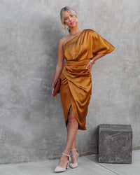 SilkGlam One-Shoulder Dress-Orange-S-State of Style