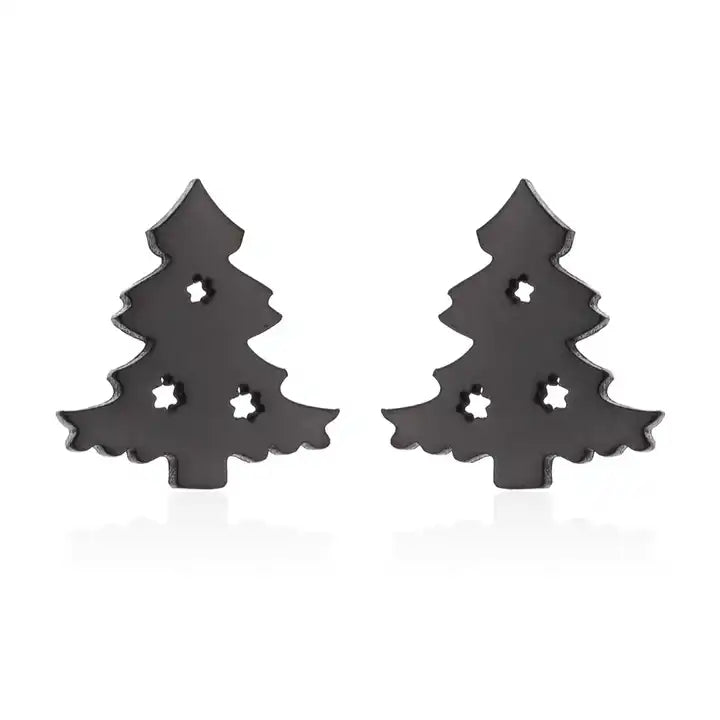 Silver Christmas Stud Earrings | Festive Women's Jewellery-CHRISTMAS TREE-BLACK-State of Style
