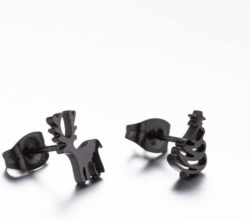 Silver Christmas Stud Earrings | Festive Women's Jewellery-CHRISTMAS TREE / REINDEER-BLACK-State of Style