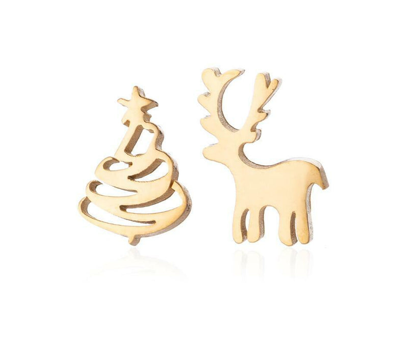 Silver Christmas Stud Earrings | Festive Women's Jewellery-CHRISTMAS TREE / REINDEER-GOLD-State of Style
