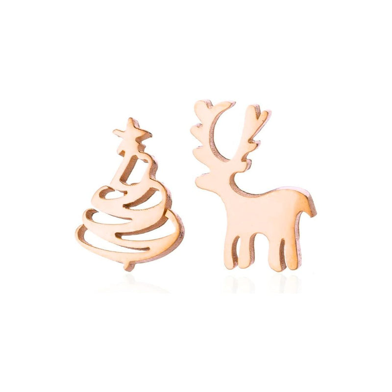 Silver Christmas Stud Earrings | Festive Women's Jewellery-CHRISTMAS TREE / REINDEER-ROSE GOLD-State of Style