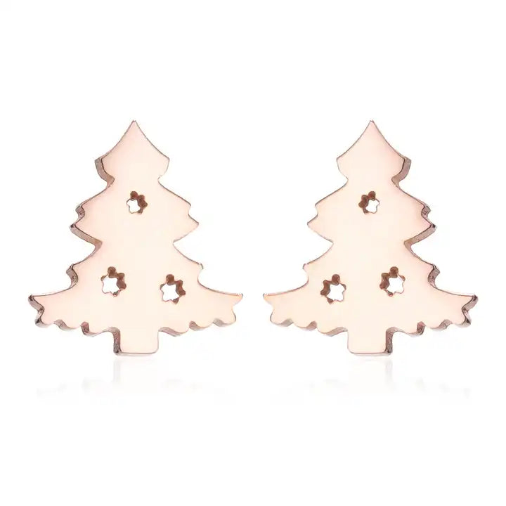 Silver Christmas Stud Earrings | Festive Women's Jewellery-CHRISTMAS TREE-ROSE GOLD-State of Style