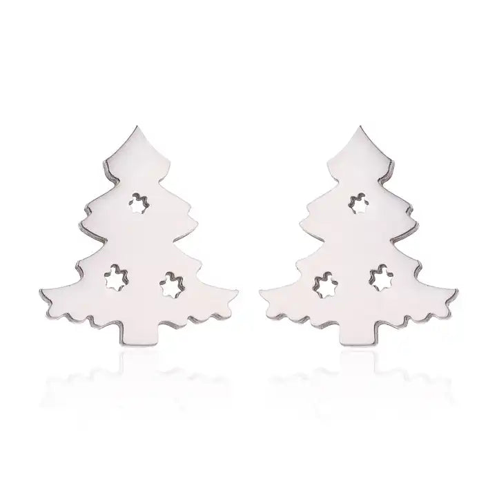 Silver Christmas Stud Earrings | Festive Women's Jewellery-CHRISTMAS TREE-SILVER-State of Style