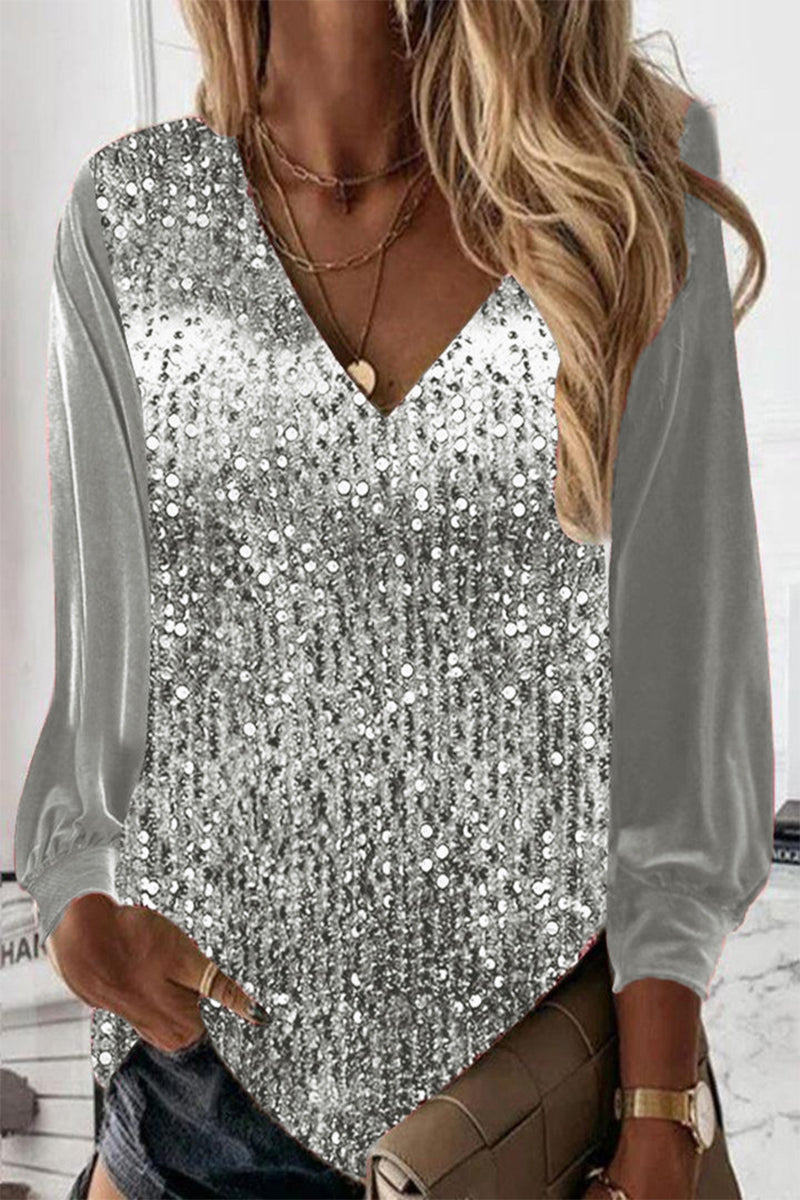 Simple Ladies Glitter Blouse - Elodie-Silver-S-State of Style