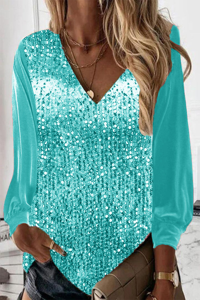 Simple Ladies Glitter Blouse - Elodie-Turquoise-S-State of Style