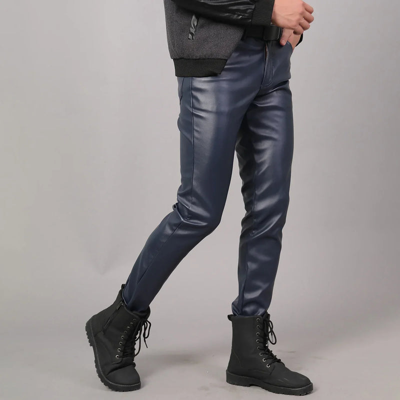 Skinny Fit Elastic Leather Pants for Men - Lars-Black-28-State of Style