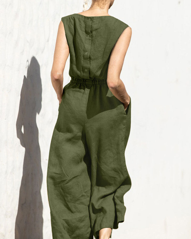 Sleeveless jumpsuit with wide leg – Aurelia-Army green-S-State of Style