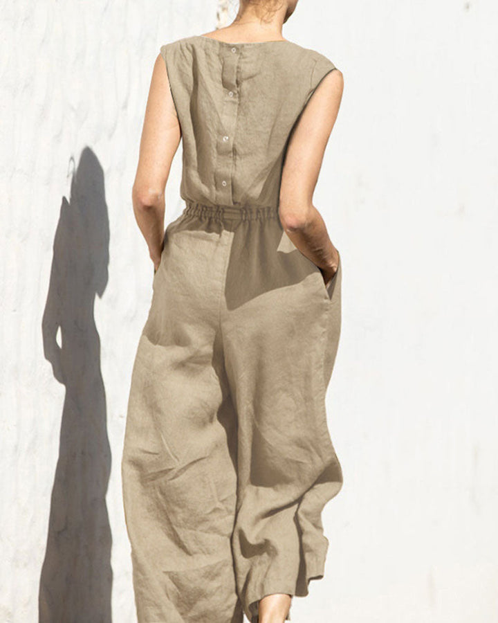 Sleeveless jumpsuit with wide leg – Aurelia-Army green-S-State of Style