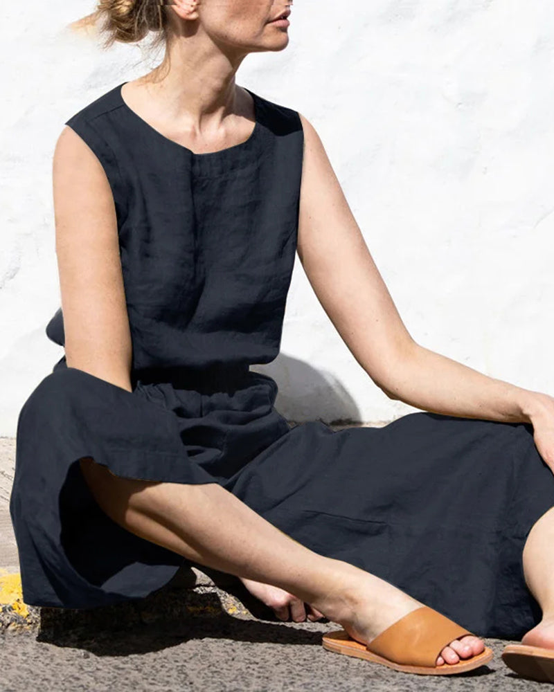 Sleeveless jumpsuit with wide leg – Aurelia-Army green-S-State of Style