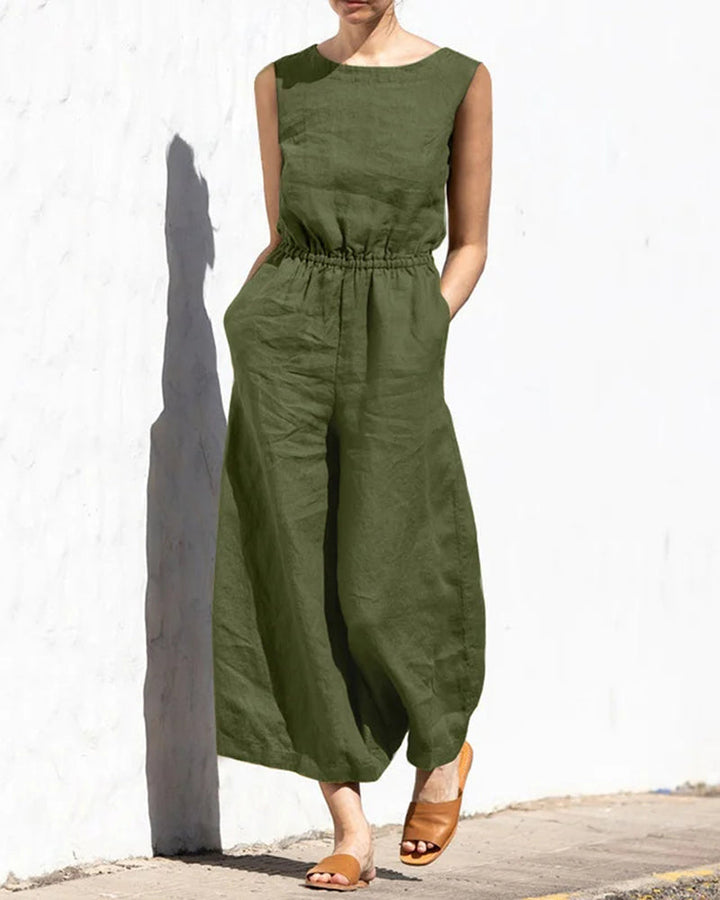 Sleeveless jumpsuit with wide leg – Aurelia-Army green-S-State of Style