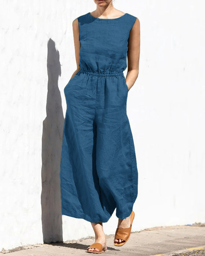 Sleeveless jumpsuit with wide leg – Aurelia-Blue-S-State of Style