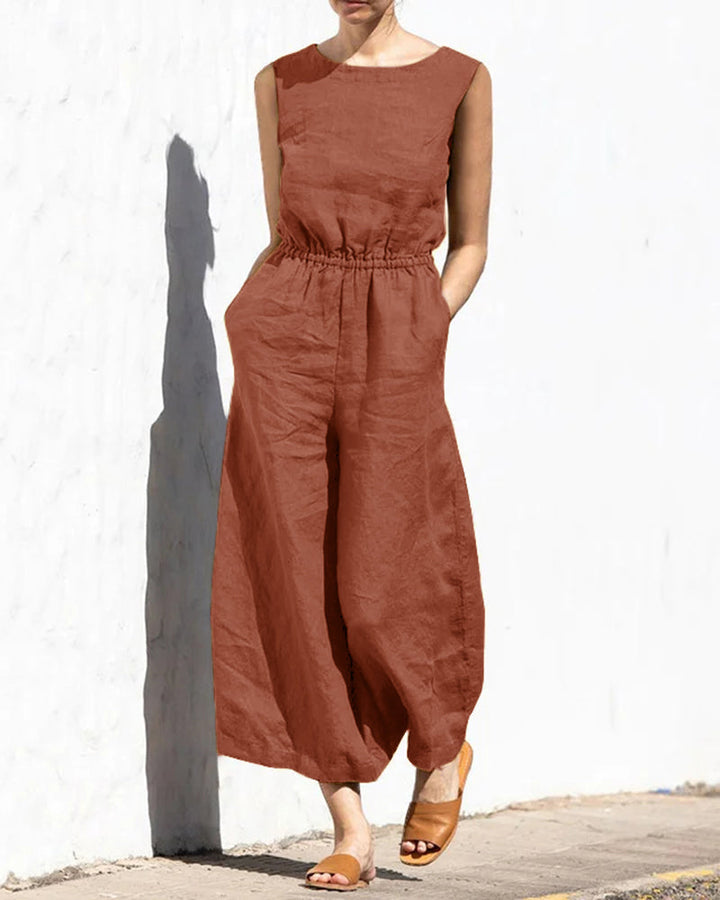 Sleeveless jumpsuit with wide leg – Aurelia-Brown-S-State of Style