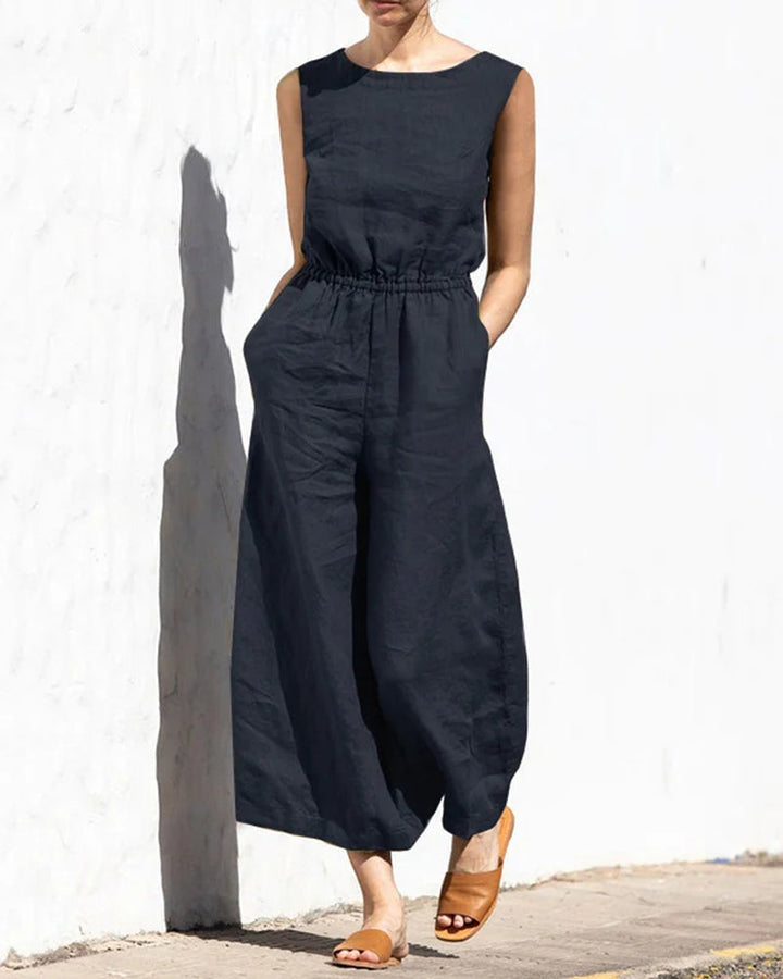 Sleeveless jumpsuit with wide leg – Aurelia-Dark blue-S-State of Style