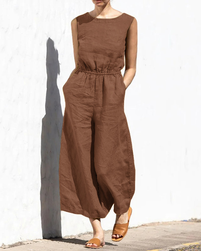 Sleeveless jumpsuit with wide leg – Aurelia-Dark brown-S-State of Style
