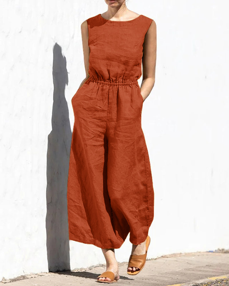Sleeveless jumpsuit with wide leg – Aurelia-Orange-S-State of Style