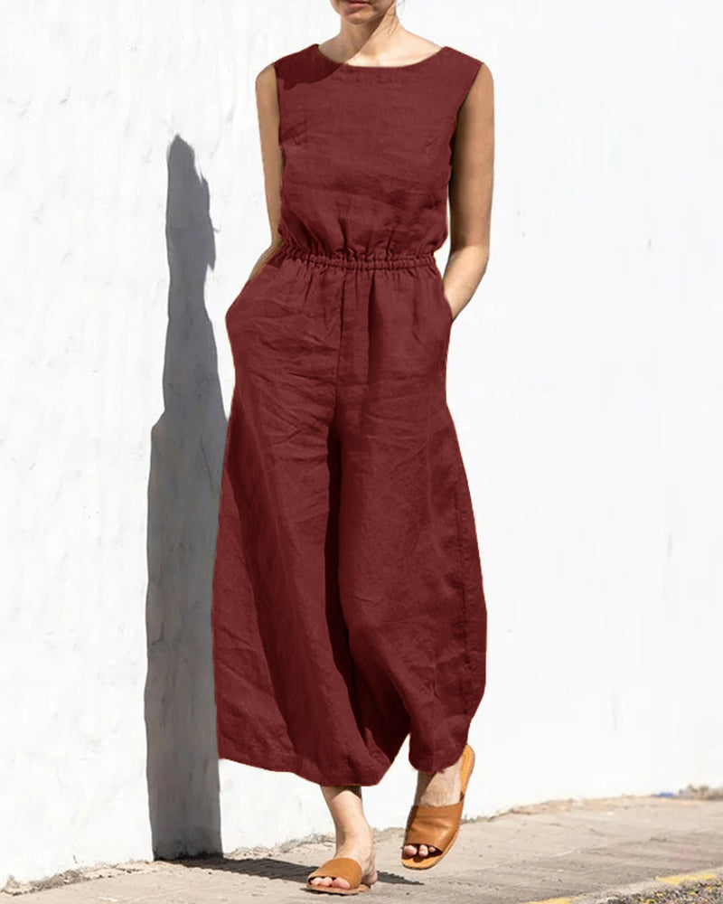Sleeveless jumpsuit with wide leg – Aurelia-Wine red-S-State of Style